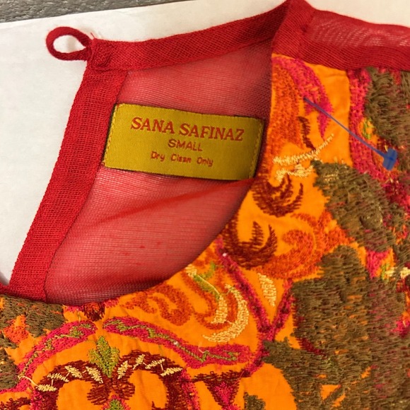 Sana Safinaz Tunic Blouse Dress Kameez Women S Red Floral Embroidered Round Neck - Picture 2 of 5